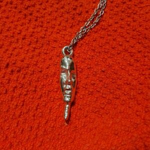 Silver Mask Crescent Moon Face Pendant Necklace